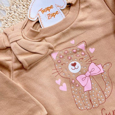 Conj. Casaco de Moletom Kitty Girl e Calça Legging - Areia